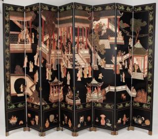 Appraisal: PANEL ORIENTAL BLACK LACQUERED COROMANDEL SCREEN PANEL ORIENTAL BLACK LACQUERED