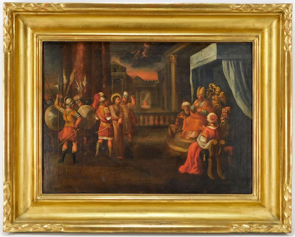 Appraisal: Old Master's Christ Before Pontius Pilate Painting Europe th Century