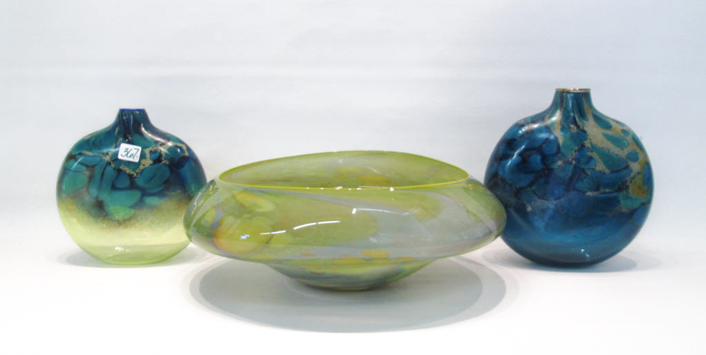 Appraisal: THREE SIGNED STUDIO ART GLASS VESSELS by Molly Barnes two