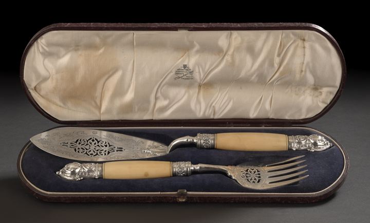 Appraisal: Victorian Cased Silverplate and Ivory Fish-Serving Set third quarter th