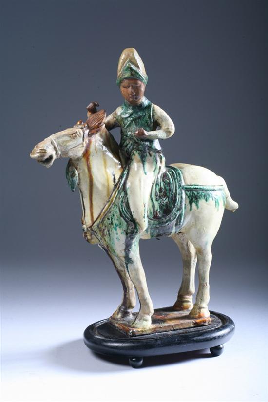 Appraisal: CHINESE SANCAI FIGURE OF EQUESTRIAN Tang Dynasty - in high