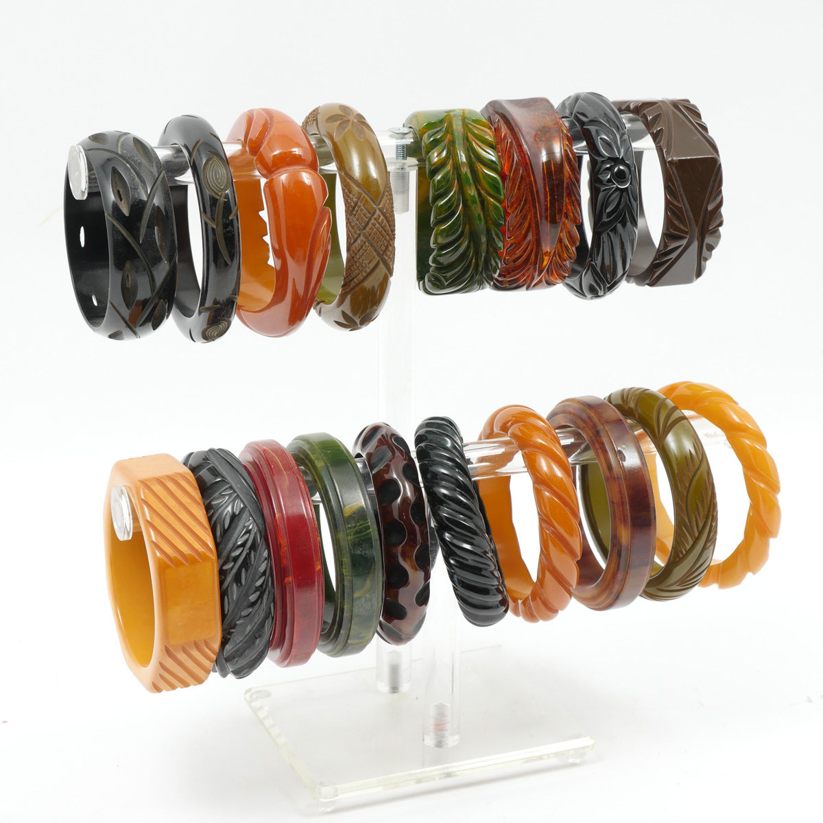 Appraisal: BAKELITE BRACELETS Wonderful collection of Bakelite bracelets with various carved