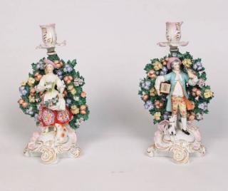 Appraisal: PAIR OF ENGLISH CHELSEA PORCELAIN CANDLESTICKS PAIR OF ENGLISH CHELSEA