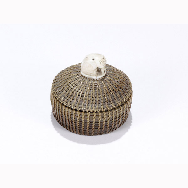 Appraisal: Alaskan baleen and ivory lidded basket with carved walrus head