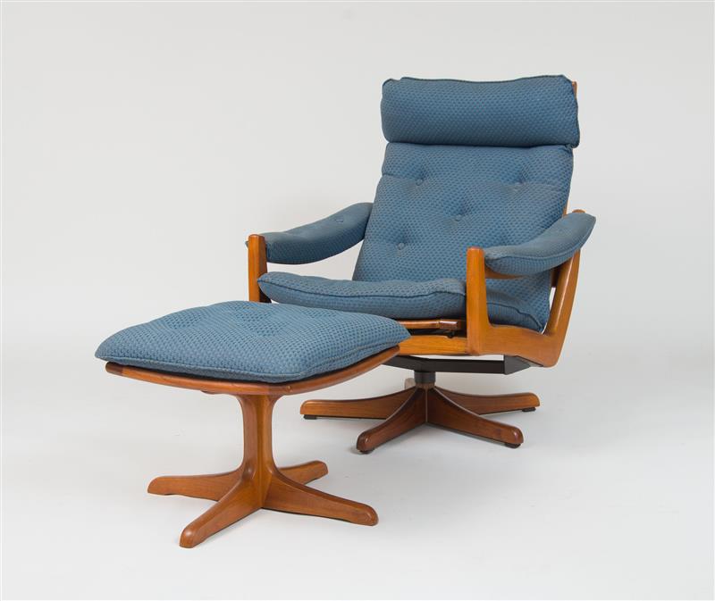 Appraisal: Lounge Chair and Ottoman Lied Norway c Teak upholstery x