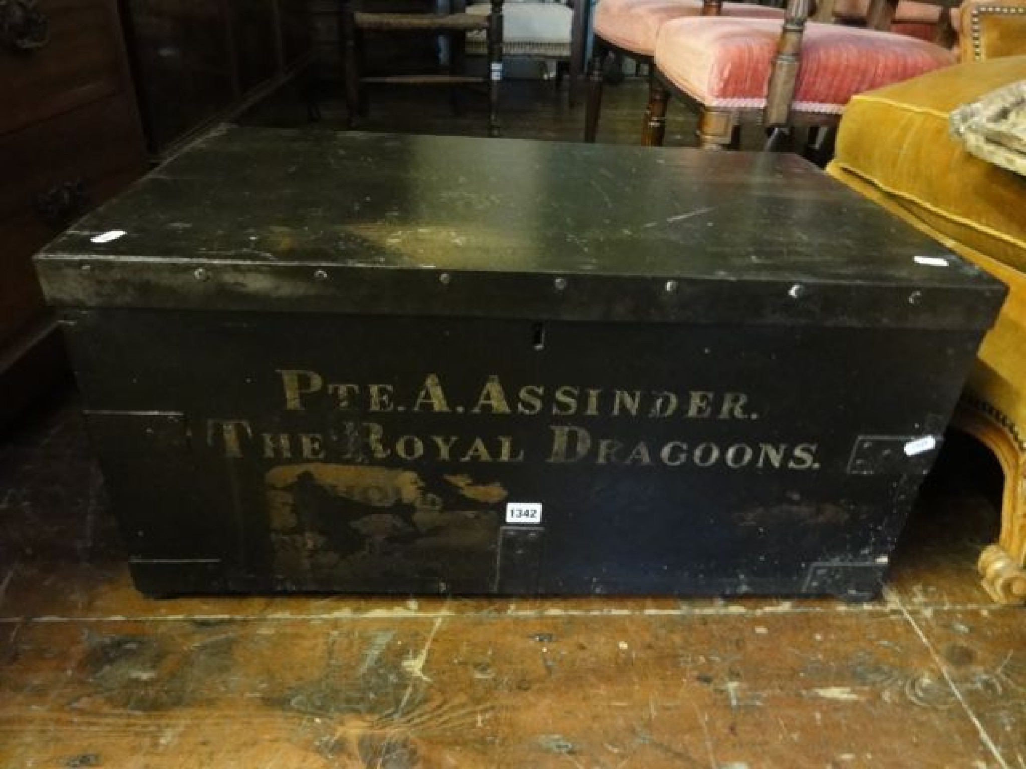 Appraisal: A Victorian pine wood military travelling box - steel banded