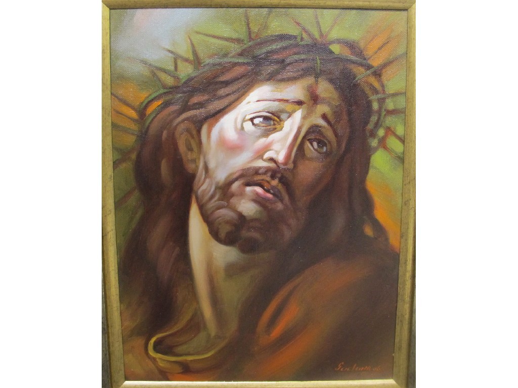 Appraisal: GEORGE SCICHUNA Oil on canvas 'Crown of Thorns' signed recto