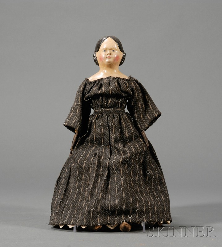 Appraisal: Painted Composition Shoulder Head Doll th century with leather hands