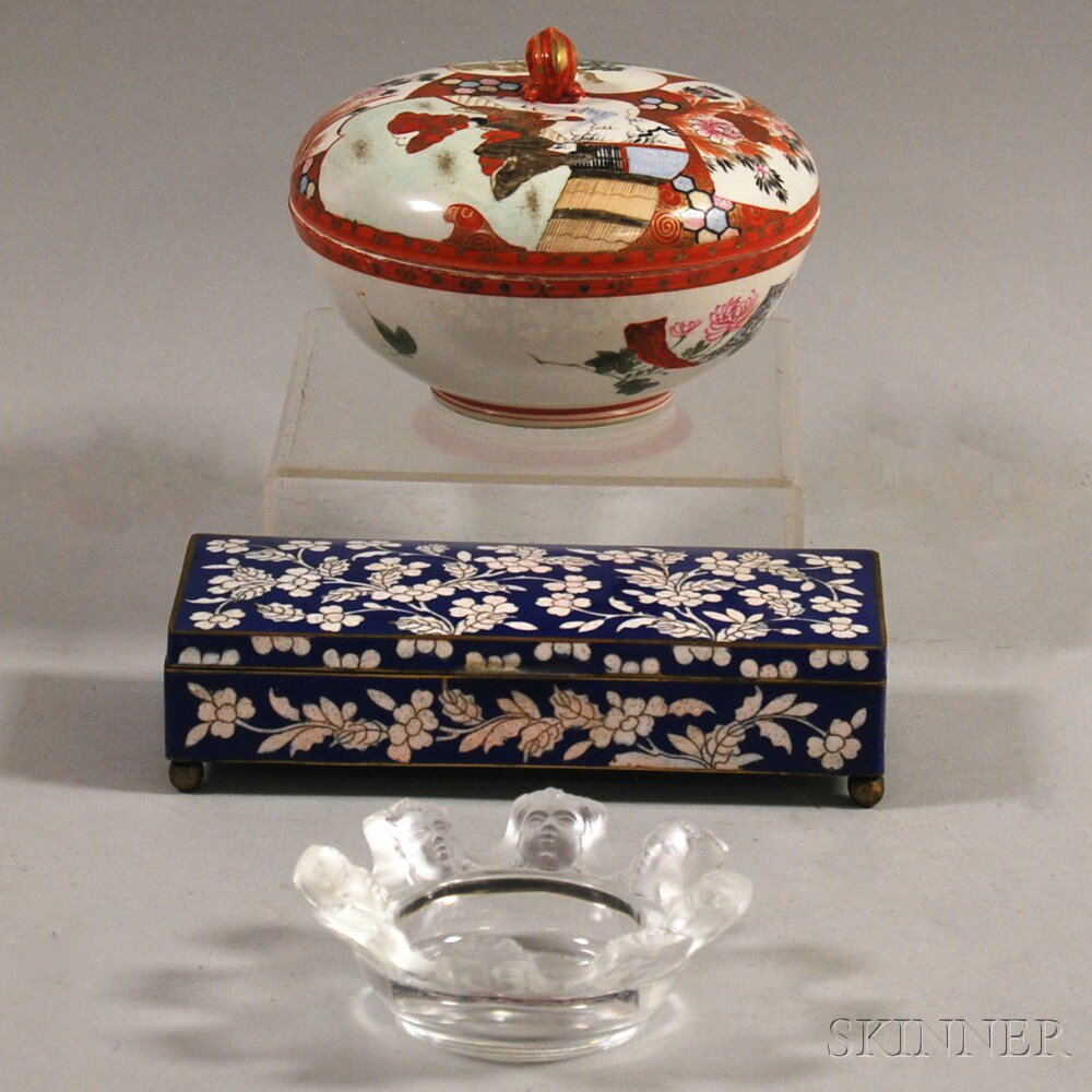 Appraisal: Two Asian Decorative Items and a Lalique Ashtray a rectangular