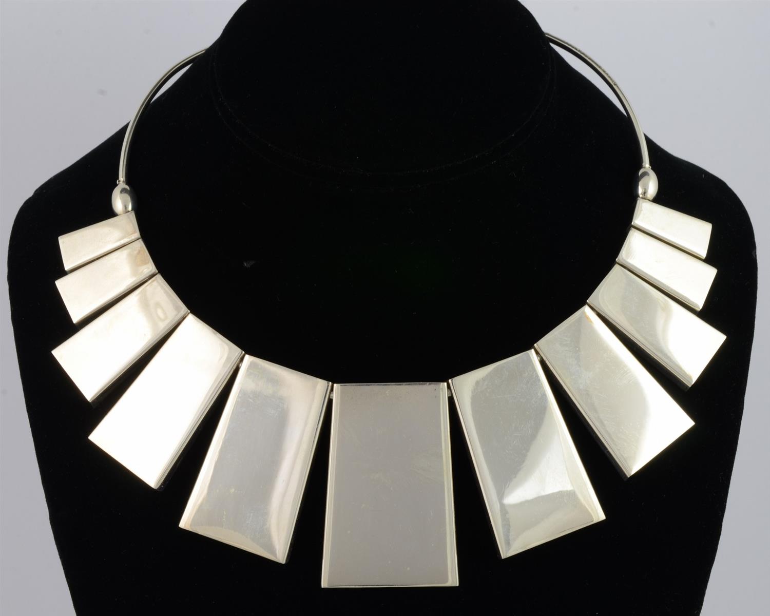 Appraisal: Sterling silver choker with graduated panels handmade TO