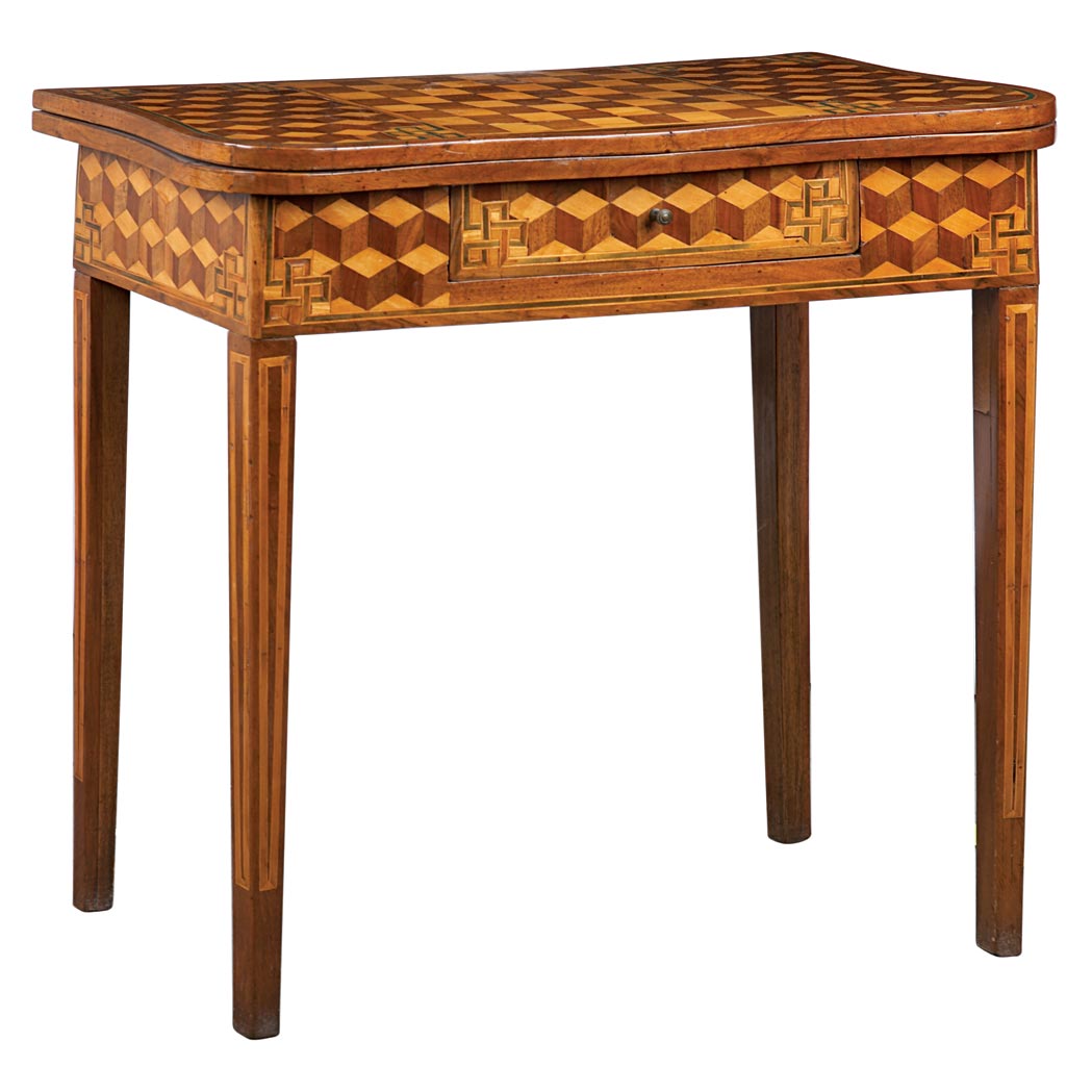 Appraisal: Continental Neoclassical Walnut and Birch Parquetry Game Table South German