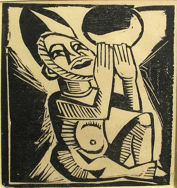 Appraisal: Max Pechstein In Anbetung K H Woodcut printed on thin