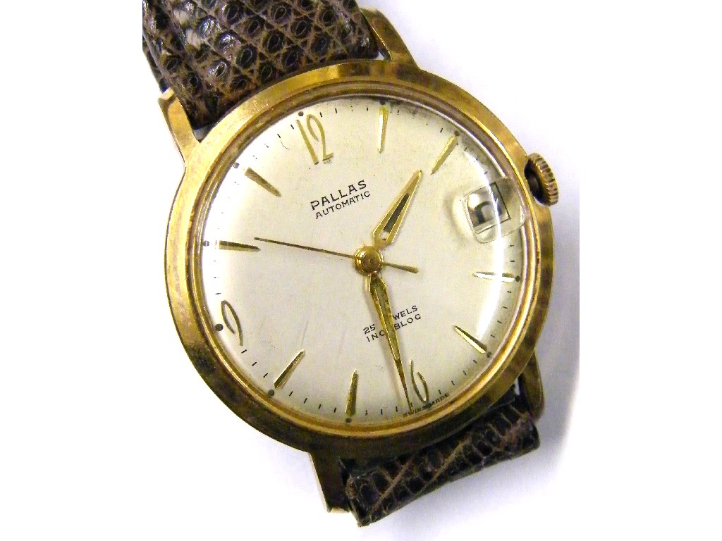 Appraisal: Pallas automatic gold plated gentleman's wristwatch with date aperture jewels