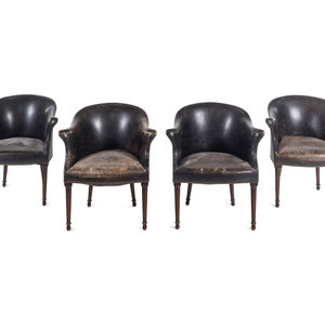 Appraisal: A Set of Four Leather Upholstered Armchairs Circa Height x