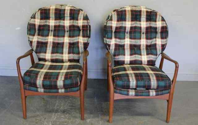 Appraisal: Pair of Danish Modern Upholstered Arm Chairs A great looking