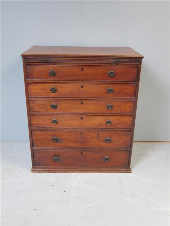 Appraisal: George III mahogany chest of six drawers with brushing slide