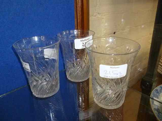 Appraisal: A SET OF THREE ART NOUVEAU GLASS BEAKERS with wind