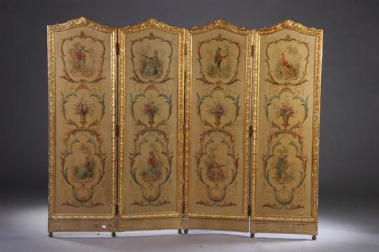 Appraisal: LOUIS XVI STYLE GILTWOOD FOUR-PANEL FOLDING SCREEN late th century