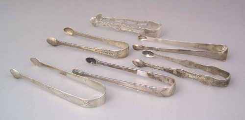 Appraisal: Six English bright cut sugar tongs late th early th