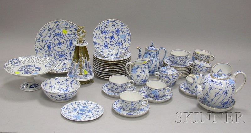 Appraisal: Forty-four Piece German Gilt and Blue and White Floral Decorated