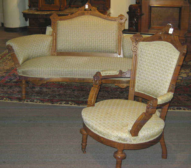 Appraisal: AMERICAN TH CENTURY WALNUT JELIFF PARLOR SET Five pieces consisting