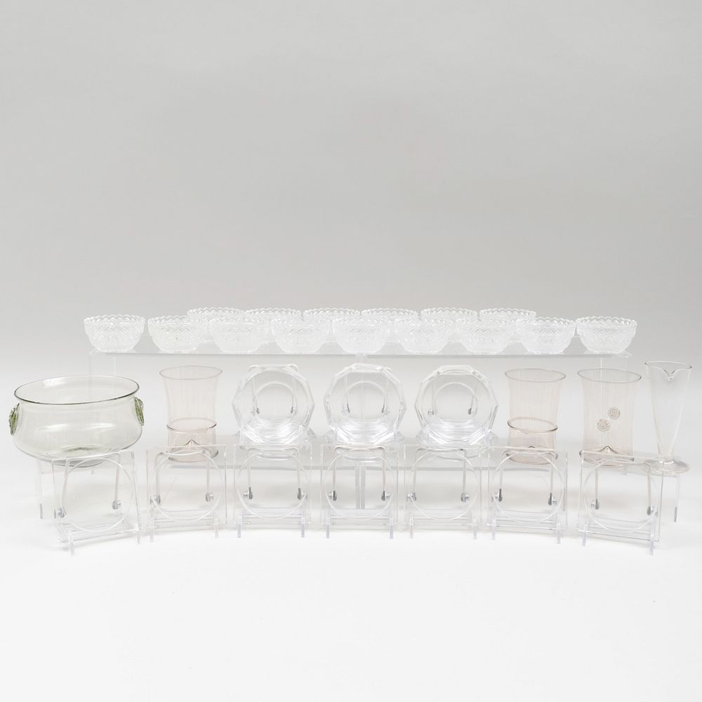 Appraisal: Group of Glass Tablewares Comprising A glass bowl with replied