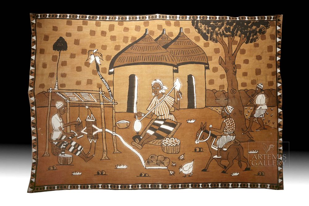 Appraisal: Huge Painted Mali Mud Cloth Bogolan - ca Africa Mali