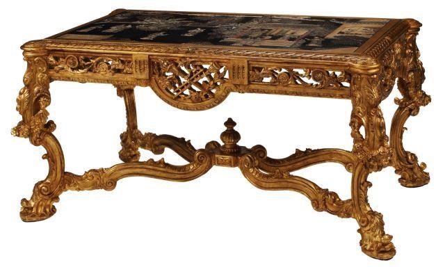 Appraisal: French Regence style carved wood and gilt salon table having