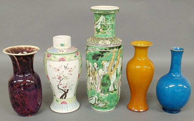 Appraisal: - Five Asian ceramic porcelain vases th th c tallest