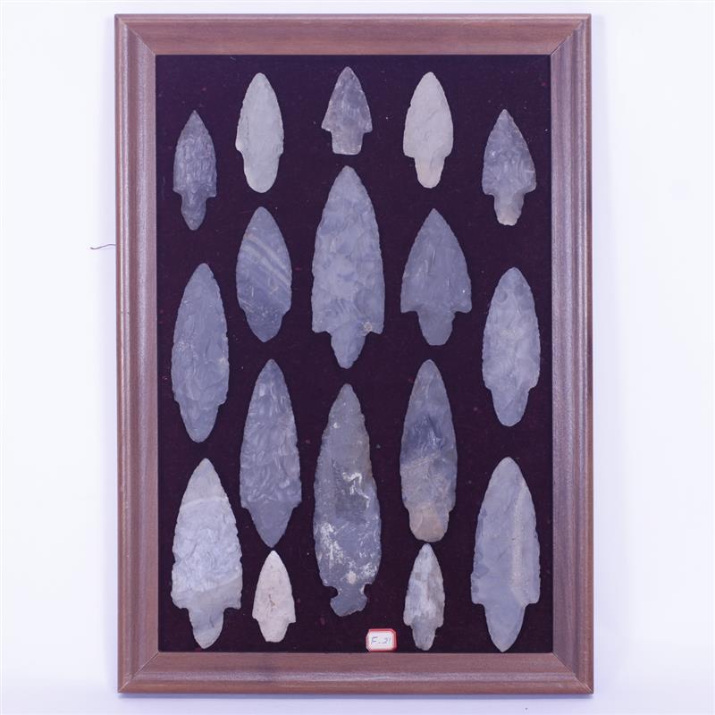 Appraisal: Seventeen Framed Adena Arrowheads Mostly Hornstone Flint Longest Point