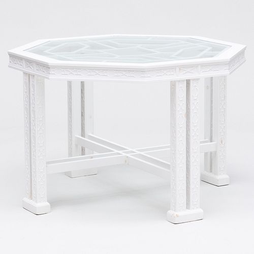 Appraisal: CHINESE CHIPPENDALE STYLE WHITE PAINTED AND GLASS OCTAGONAL TABLE x