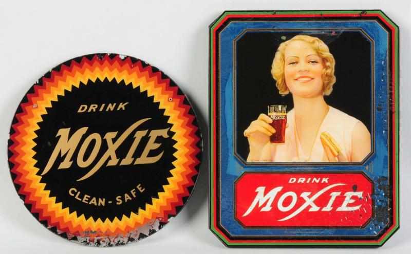 Appraisal: Lot of Glass Moxie Signs Round sign is circa Reverse