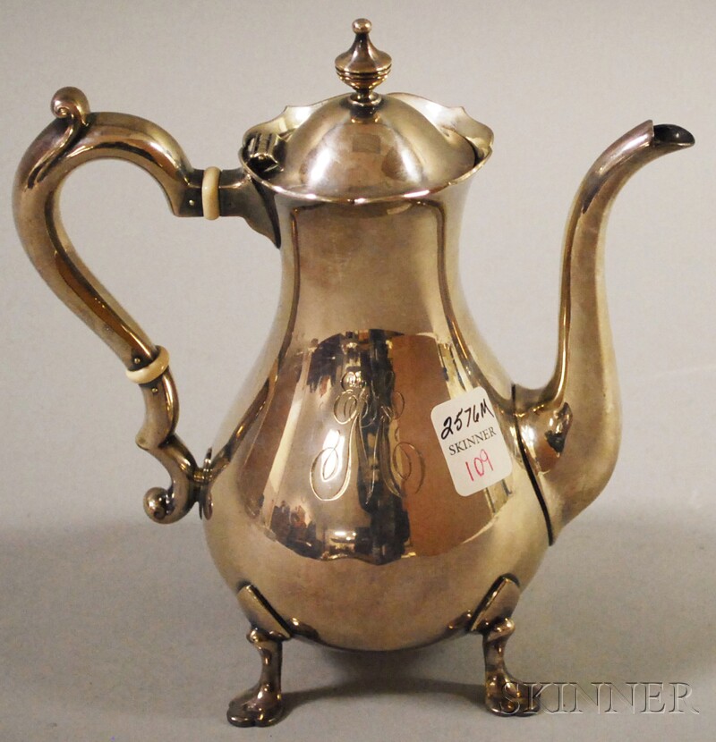 Appraisal: Gorham Sterling Silver Coffeepot monogrammed with ivory heat stops approx