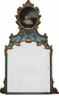 Appraisal: Continental giltwood carved and polychrome decorated trumeau mirror Continental giltwood