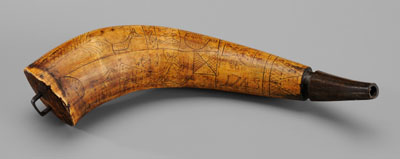 Appraisal: Early Engraved Powder Horn American dated panels with boats turtles