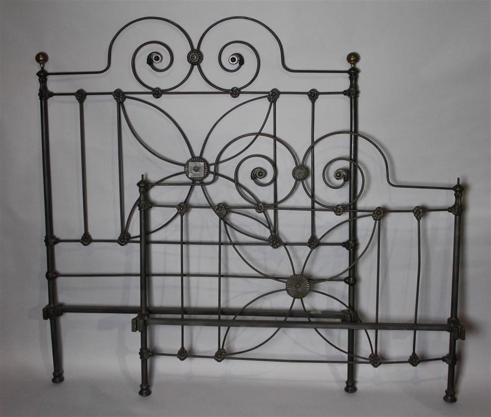 Appraisal: CAST IRON SCROLLING BED FRAME WITH RAILS AND INCLUDING WOOD