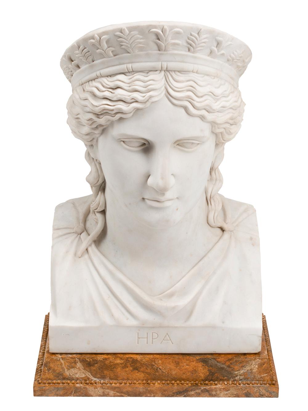 Appraisal: Neoclassical-Style White Marble Bust of Goddess Hera inscribed HPA faux