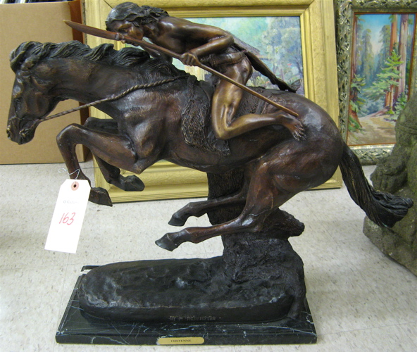 Appraisal: AFTER FREDERIC SACKRIDER REMINGTON American - Cheyenne patinated bronze sculpture