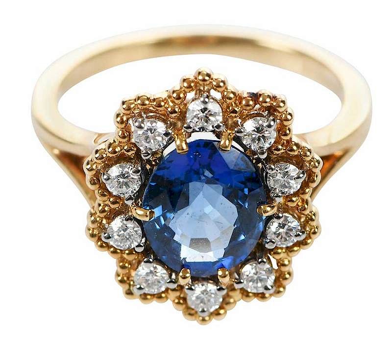 Appraisal: Jabel kt Sapphire Diamond Ring center oval faceted blue sapphire