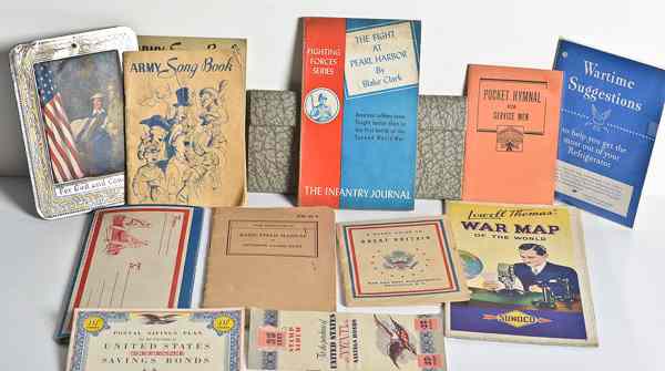 Appraisal: US WWII Homefront Items Lot of Sixteen Lot includes wall