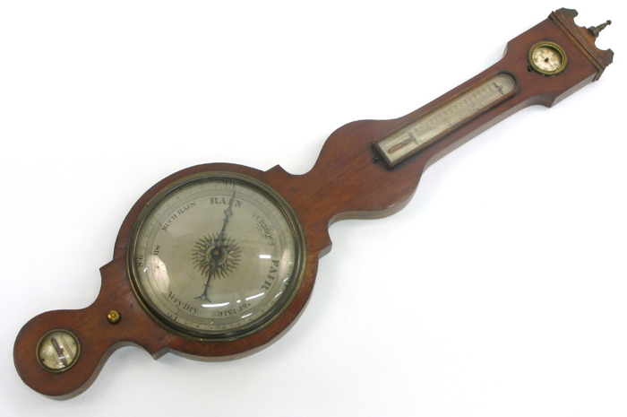 Appraisal: MAHOGANY BANJO-CASE MERCURY BAROMETER English mid th century with humidity