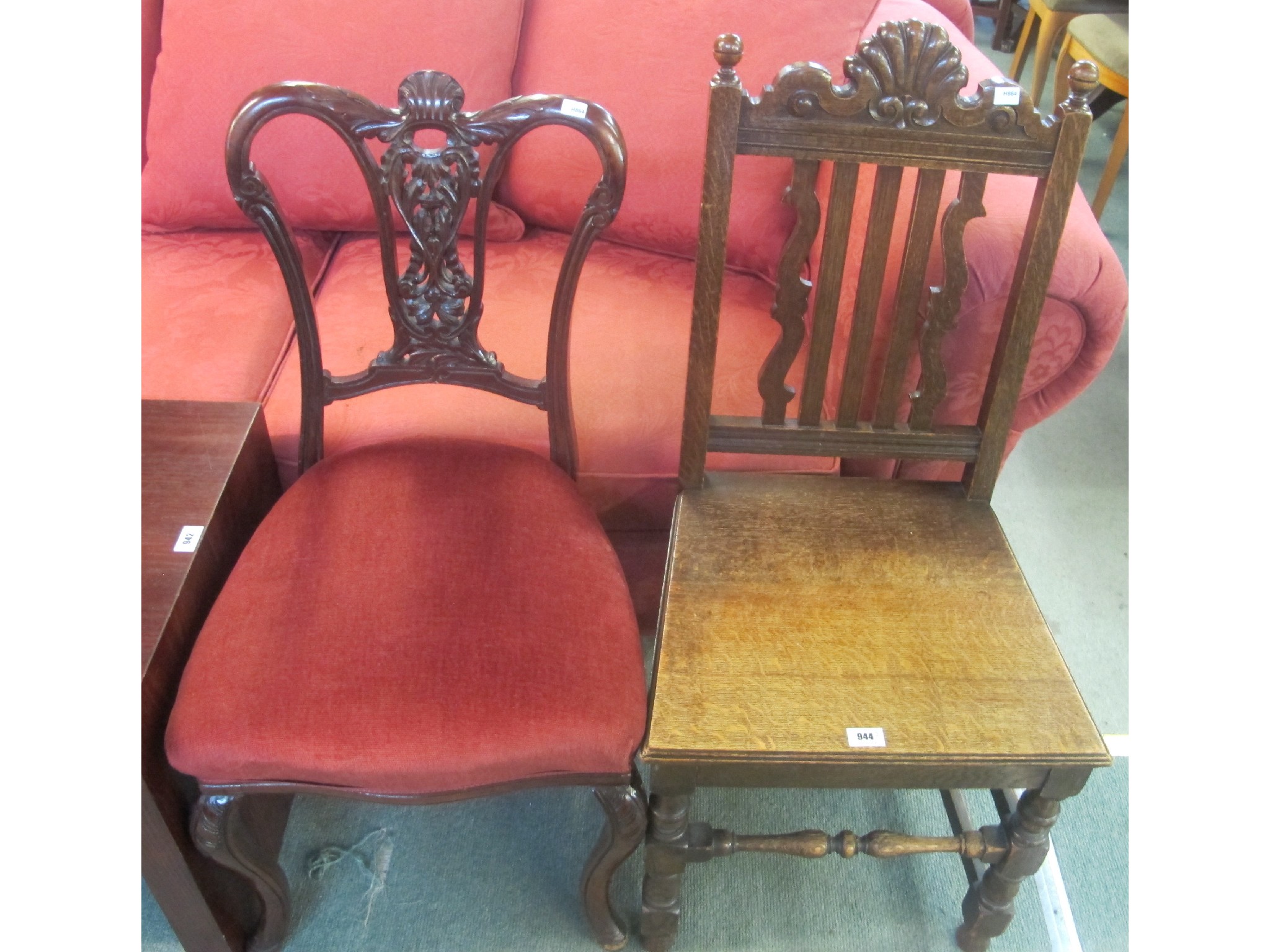 Appraisal: An oak hall chair and two others