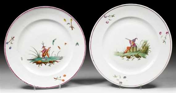 Appraisal: TWO PLATES WITH CHINOISERIE DECORATION Strasbourg Hannong circa - Ligature