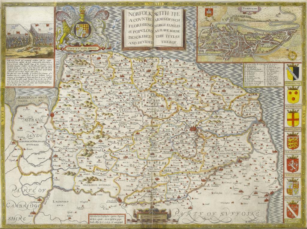 Appraisal: JOHN SPEED NORFOLK double page engraved map with plan of