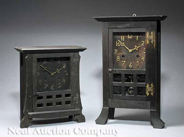 Appraisal: Two American Arts and Crafts Oak Shelf Clocks including a