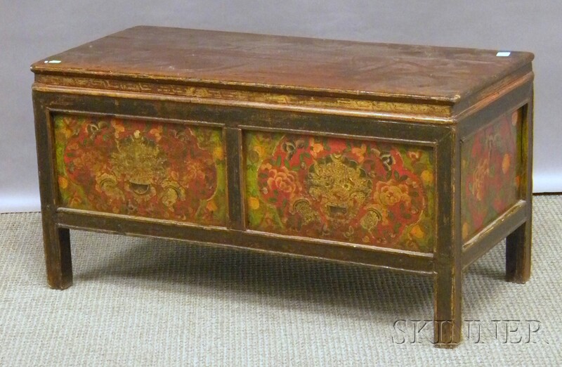 Appraisal: Asian Polychrome Paint-decorated Wood Two-door Cabinet ht lg wd in