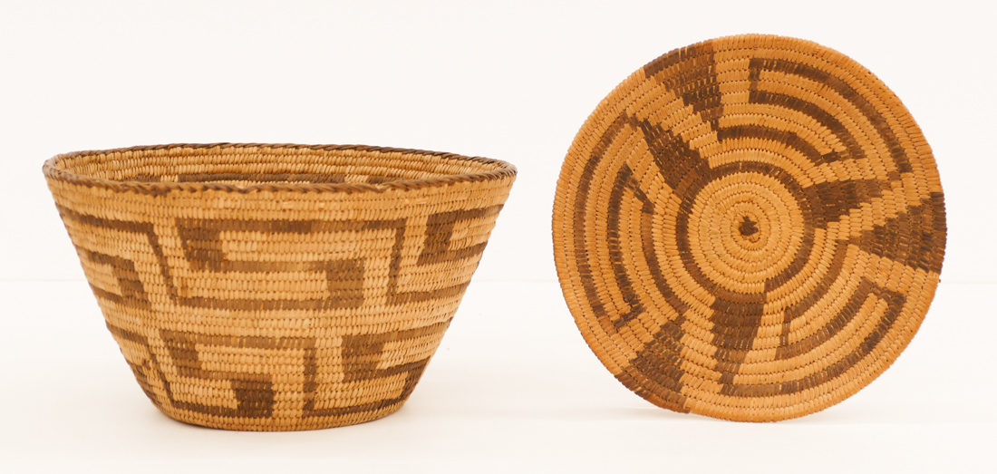 Appraisal: pc Old Pima Indian Baskets Includes a rolling logs tray