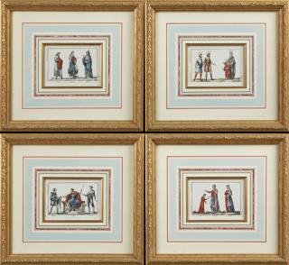 Appraisal: Set of Four French Hand Colored Costume Prints Set of