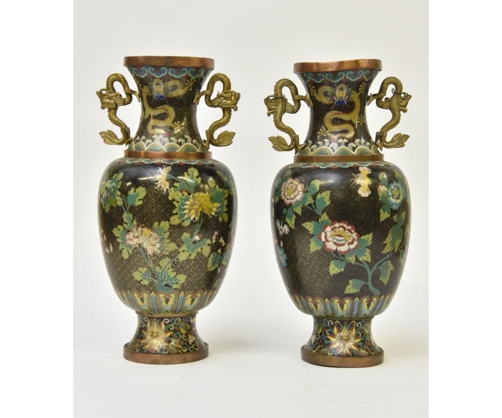 Appraisal: Pair of Asian cloisonne' vases circa with gilt metal Satsuma