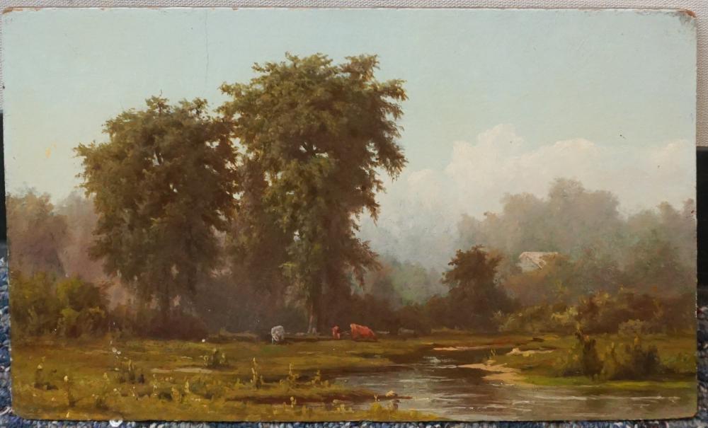 Appraisal: AMERICAN SCHOOL LATE TH-EARLY TH CENTURY COWS GRAZING BESIDE A